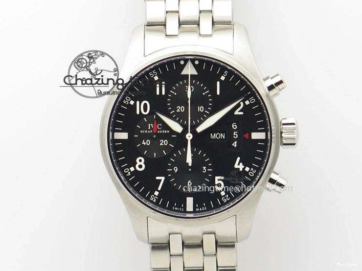 MIROTIME 0122 Minimalist Pilot Chrono 3777 43mm ZF 1:1 Best Edition Black Dial On SS Bracelet A 7364